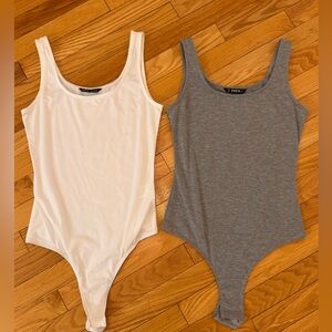 SHEIN White and Gray Tank-Style Bodysuit Bundle - Size Small